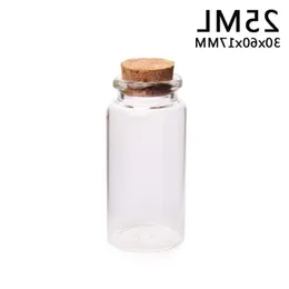 25ML 30x60x17mm زجاجات زجاجية صغيرة صغيرة مع سدادات الفلين/ حفلات زفاف الرسائل رغبة حفلات المجوهرات
