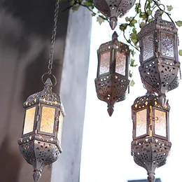 Candele Candele Vintage Metal Hollo Hollo Hanging Lantern Holder Maroccan Candlestick Christmas Garden Decor