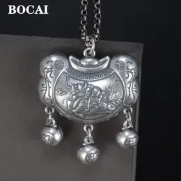 Pendant Necklaces BOCAI Real S990 Silver Jewelry Retro National Style Lucky Character Ruyi Lock Tassel Pendant Longevity Lock Birthday Gift 230815