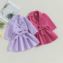 Zestawy odzieży Baby Girl 2pcs Fall Rlete Belted Sukienka z podwójnym piersi Trench Zestaw dla dzieci ubrania modne