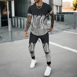 Herrspår 2023 Summer Men T Shirt Set 3D Cthulhu Tentacle Printing Tracksuit Subtimase Close Kort ärmdräkt O Neck Cool