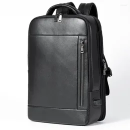 Skolväskor Aetoo Simple Men's Leather Rackpack Affär Fashion Stora kapacitet Dator Litchi USB USB