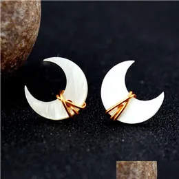Kolczyki stadnorskie Sier Gold Crescent Biżuteria Ins Fashion Naturalne perłowe skorupy 15 mm ręcznie robione na księżycowym kolczyku hurtowa dostawa dh2jk