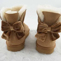 Boots New Bow Women Boots Snow Boots Genuine Sheepskin Leather Fashion Ankle Boots 100% Natural Fur Warm Wool Winter Boots ShoesL0816