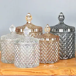 Luxo Vidro de vidro vazio frascos de vela com tampas geográficas geográficas eletroplatou jarro de velas para velas para a vela envia