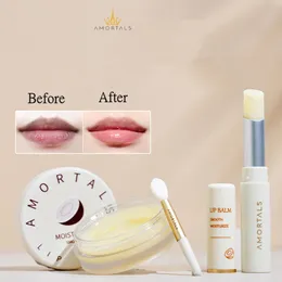 Lipstick amortals بلسم الشفاه وقناع النوم مجموعة ترطيب تفتيح فرشاة السيليكون الناعمة خط تحلية المياه 230816