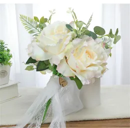 Bröllopsblommor Sesthfar Country Style Bouquet de Mariage Romantic Green Leaf Roses Peony Vintage Aritificial Bruiloft