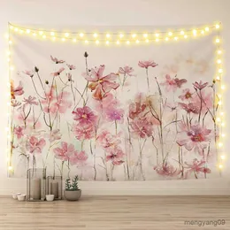 Tapestries Pink Flowers Tapestry Wall Hanging Romantic Floral Wildflower Plants Nature Scenery Tapestrie Decoration for Bedroom Living Room R230816