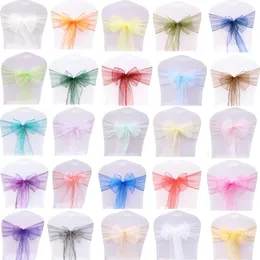 Sashes 50pcslot Sheer Ribbon Organza Wedding Decorations Stol Sashes Belt Knutstol Cover Bow Bands Ties Chairs Decoration Supplies 230815