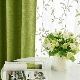 Curtain Green Blackout Curtains Customize Cortinas Para and Tulle Elegant Faux Cotton Linen Living Room Curtains for Kitchen