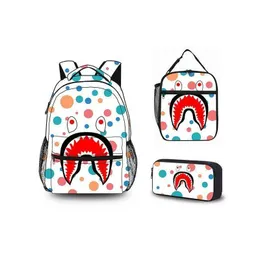 3 Piece Set Shark Backpack Designer Small Dot Schoolbag Fashion Chest Pack Young People Luxury Classic Large Capacity Personality Travel Bag Halloween 230816