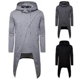 Men's T Shirts Irregular Hooded Pullover Sweater Solid Color Long Coat Sand Sweatshirt Quarter Zip