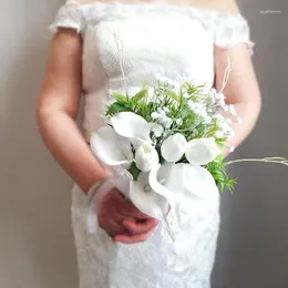 Bröllopsblommor 2023 Collection White Calla Lilies med Babysbreath Bridesmaid Bouquet för maries