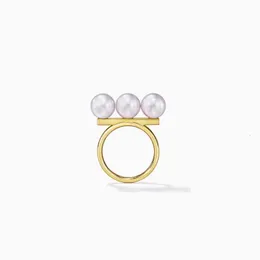 Eheringe Kurshuni Customized Similated Threpearls Ring für Frauen Gold Farbe Luxusqualität Schmuck Trend Koreanische Mode Ins 230815