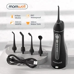 Outra higiene oral Mornwell Irrigador oral portátil com deslizamento de água de deslizamento de água de viagem Recarregável 5 bicos de água Jet 200ml Tanque de água à prova d'água 230815