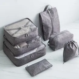 Caixas de armazenamento 7 em 1 Travel Organizer Bag Set Bagage Bags PCS Cubos de embalagem