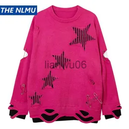 سترات الرجال 2023 الهيب هوب سترة سترة ستار ستار ستار جرافيك محزن ممزق الرجال Harajuku casual knitwear للجنسين Punk J230806