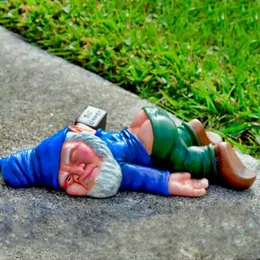 Decorative Objects Creative Drunk Garden Gnome Patio Ornament Funny Rude Drunken Disorderly Statue Figurine Elves Pixie Bonsai Decoration 230815