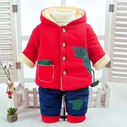 Ensembles de vêtements Ensembles de vêtements 2023 garçons vêtements d'hiver bébé garçon plus velours épais dessin animé mollet chaud enfants veste à capuche pantalon 2 pièces 1-3 ans