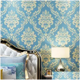 Wallpapers Luxury Blue Damask 3D Stereoscopic Embossed Wallpaper Non Woven Wall Paper Roll Bedroom Living Room Er Beige Allering Dro Dhudb