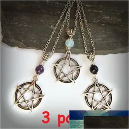 Kolye Kolyeler 3 PC/Set Pagan Wicca Boncuklar Pentagram Cadı Çanta Kolye Wiccan Takı Kadınlar Partisi Hediye Fabrika Fiyatı Ex Dhwnd