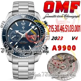 OMF V4 A9900 Kronograf Otomatik Erkekler İzle 215.30.46.51.03.001 Mavi Cilalı Çerçeve Paslanmaz Çelik Bilezik (Siyah Denge Tekerlek) 2023 Süper Sürüm Sonsuzluk Saatleri