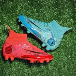 Kinder Lang Nagel Fußballschuhe tf Ag Kinder Fußballstiefel Jugend Männer Frauen professionelle Hochtuoletten Schuhe Rot Sky Blau große Größe 31-48 für Jungen Mädchen