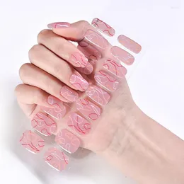 False Nails 24strips Semi Cured Gel Nail Stickers Set för UV Lamp Full Cover Solid Color Manicure Diy Oil Film Patch