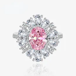 925 Srebrny Diamond Węglowy Pierścień z kwiatem lodu Diamond High Carbon 7 * 9 mm damski cukierka różowa biżuteria wysokiej jakości