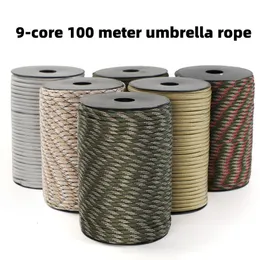 Outdoor Gadgets 100M 550 Military Standard 9Core Paracord Rope 4mm Parachute Cord Camping Survival Umbrella Tent Lanyard Strap Bundle 230815