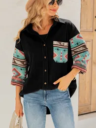 Jaquetas femininas Aztec estilo étnico casaco impresso Mulheres outono Inverno Impresso a camisa de manga longa Senhoras elegantes casas soltas causais 230815