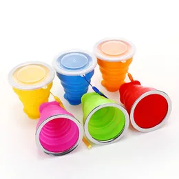 SILICON Collapsible Cups Erweiterbares Trink Travel Water Cup Tragbare wiederverwendbare Klappbecher mit Deckel für Rucksackwanderungen im Freien