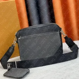 Luxurys tasarımcı çantalar erkekler 3pcs üçlü deri siyah çiçekler messenger çanta çapraz çantaları düz omuz çantası çanta kadın cüzdan çantası çanta m69443