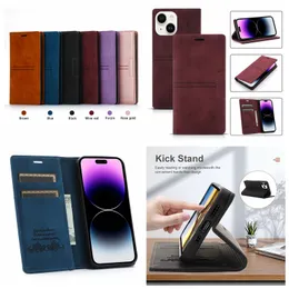 Сосать магнитное закрытие кожаных кожи для iPhone 15 плюс 14 13 Pro Max 12 11 XS XR 8 7 6 6S Credit Id Card Slot Flip Cover Magnet Mobile Phone Pickstend Держатель мешочек