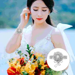 Decorative Flowers Groom Boutonniere Wrist Flower Prom Corsage Wristlet Band 8X5.5X2CM Silver Rhinestones Wedding Bride