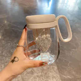Wine Glasses 850ML Big Belly Cup Diamond-set Love Glass Water Transparent Home Office Large Capacity Tea Separation Teacup Coffee Mug