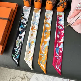 Scarves 100% Mulberry Silk Scarf 5*86cm Scarf Female Multifunctional Headband Small Scarf Handbag Luxury Ribbon High-end Souvenir 230815