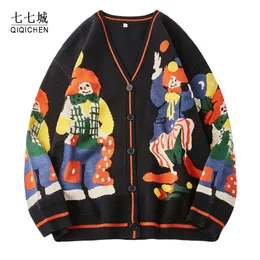 Mens Sweaters Christmas Knitted Sweater Men Cardigan Oversized Streetwear Knit Jumpers Funny Clown Print Cotton Harajuku Knit Coats Unisex 230815