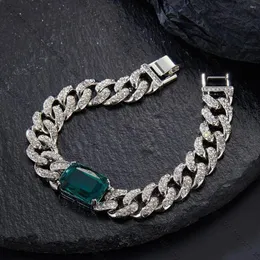 Dog Collars 13mm Cat Chain Big Green Rectangle Diamond Miami Cuban Link Walking Metal Collar Jewelry Accessories For Medium Pets