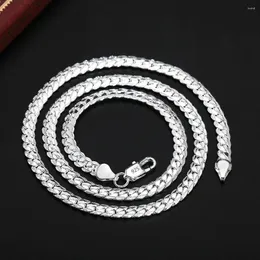 Łańcuchy luksus 925 Srebrny naszyjnik klasyczny 6 mm bok łańcuch dla kobiet mężczyzn mody impreza ślubna prezenty biżuterii