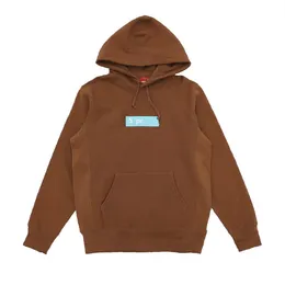 Suprenne Rust Brown Blue Label Box Hoodie Couples Unisex Fleece Sweatshirt Hooded Pullover
