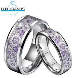 Bandringar volfram bröllopspar ring för män kvinnor avfasade kantväxel lila mörka himmel blå kolfiber inlay polerad finish komfort passar 230816