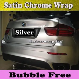 Silver Chrome Saten Araba Sarma Film Air Serbest Bırakma Mat Chrome Araç Sarma Stil Dışları Sıkıştırma Boyutu 1 52x20m Roll5235i