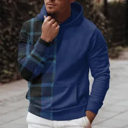 Men's Hoodies Plaid Print Sweatshirt Casual Streetwear Hoodie Color Block Tops Dailywear Sweatshirts For Men Plus Size Sudaderas 2023