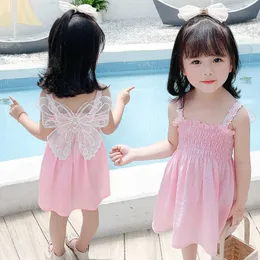 Girl's Dresses Baby Girls Summer Cute Dress Butterfly Outfit Suspenders Flower Kids Sleeveless Pink Yellow Vestidos