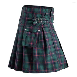 Shorts masculino estilo escocês tradicional Highland Tartan Kilt Calça xadrez vintage com bolsos saia casual