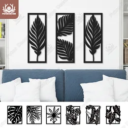 Decorative Objects Figurines Putuo Tropical Leaves Black Plaque Boho Wooden Line Art Home Decor Living Room Bedroom Wood Wall Decoration Painting Salon 230815