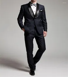 남자 정장 EST Groomsmen Dark Navy Blue Groom Tuxedos Shawl Black Lapel Men Wedding/Prom Man Blazer (재킷 팬츠 넥타이) C387