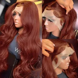 New Reddish Brown Lace Front Human Hair Wigs Body Wave 13x4 HD Lace Frontal Wig Dark Red Brown Synthetic Lace Frontal Wig Heat Resistant