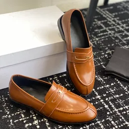 Top quality Buckle Loafers Round toe cap flats heels Women's luxury designer Leather sole slip-on Casual Dress ins shoes factory footwear Size 35-40 with box